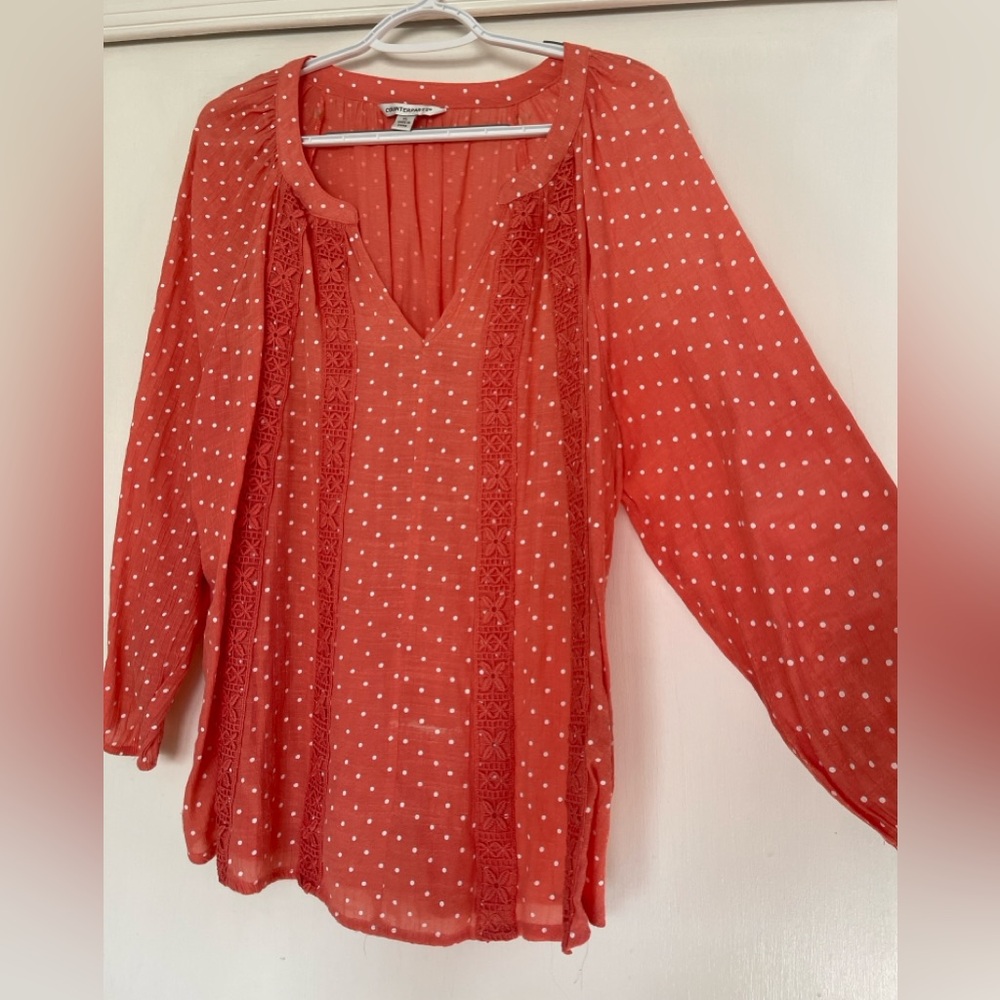 Counterparts Coral Polka Dot Blouse
